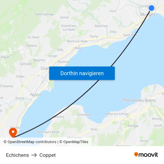 Echichens to Coppet map