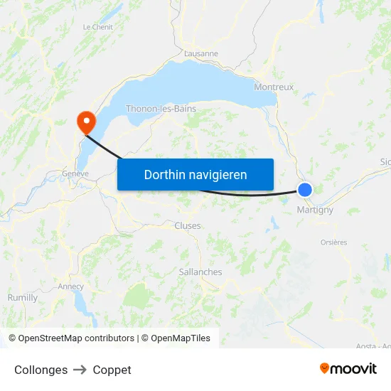 Collonges to Coppet map