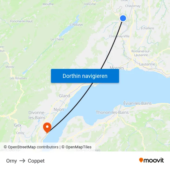 Orny to Coppet map