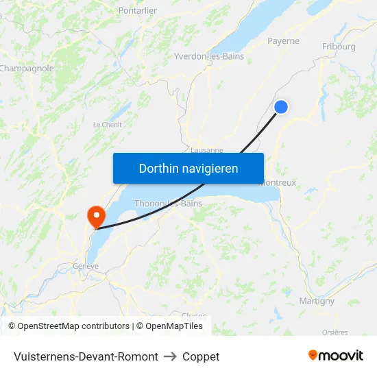 Vuisternens-Devant-Romont to Coppet map