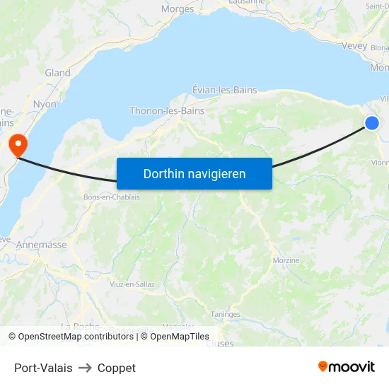 Port-Valais to Coppet map