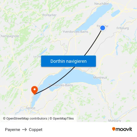 Payerne to Coppet map