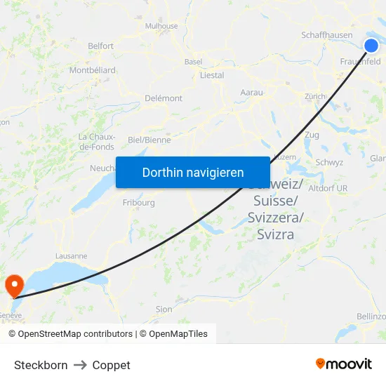 Steckborn to Coppet map