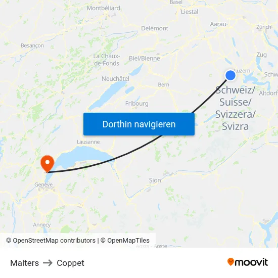 Malters to Coppet map