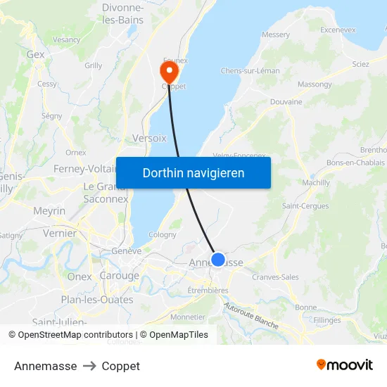 Annemasse to Coppet map