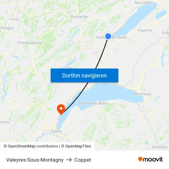 Valeyres-Sous-Montagny to Coppet map