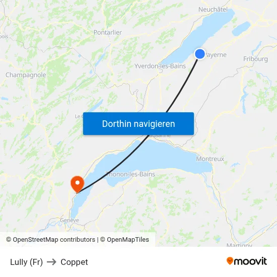 Lully (Fr) to Coppet map
