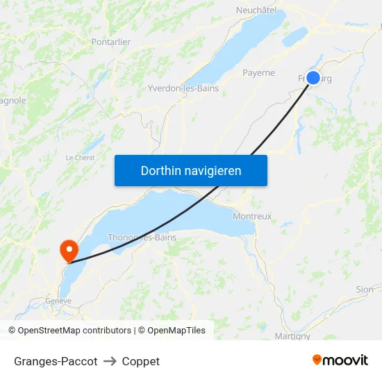 Granges-Paccot to Coppet map