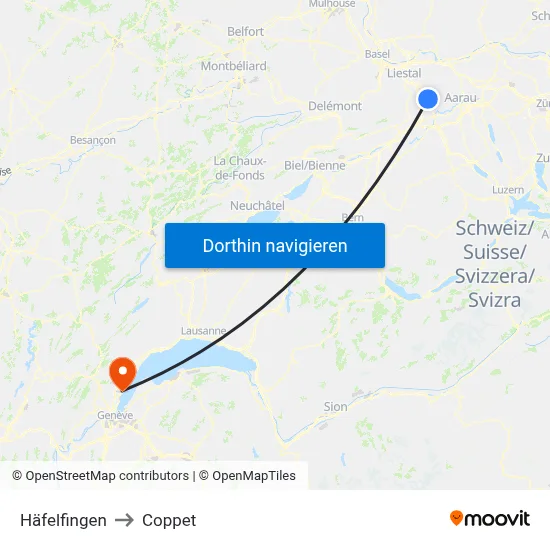 Häfelfingen to Coppet map