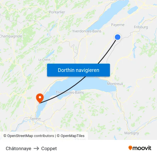 Châtonnaye to Coppet map