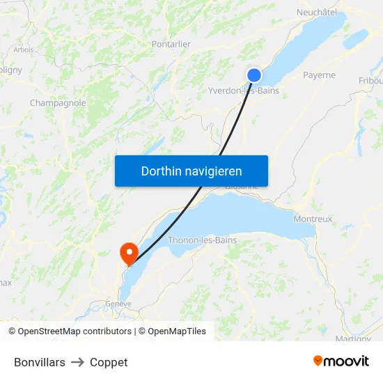 Bonvillars to Coppet map