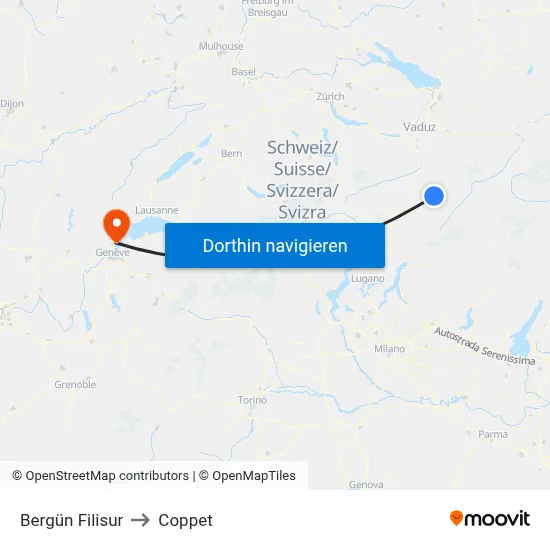 Bergün Filisur to Coppet map