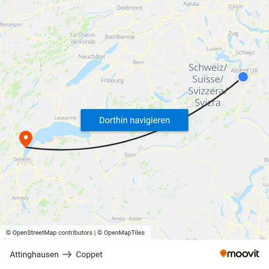 Attinghausen to Coppet map