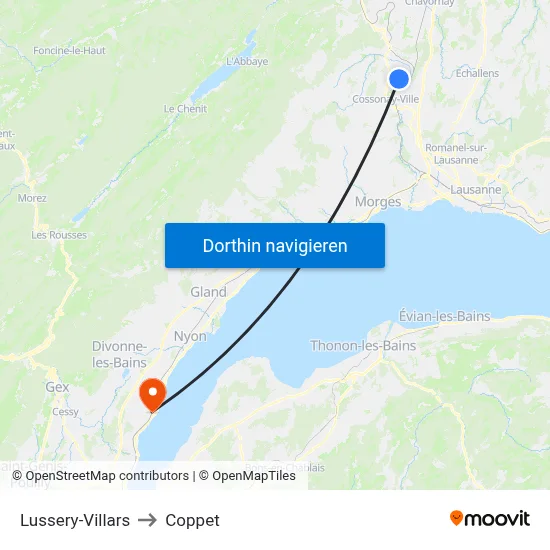 Lussery-Villars to Coppet map