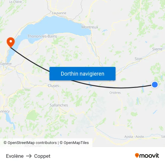 Evolène to Coppet map