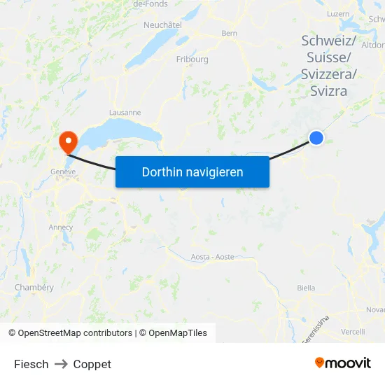 Fiesch to Coppet map