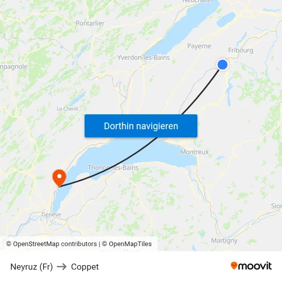 Neyruz (Fr) to Coppet map