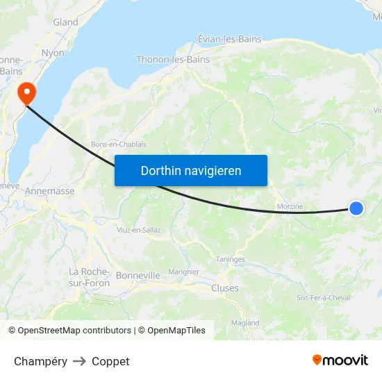 Champéry to Coppet map
