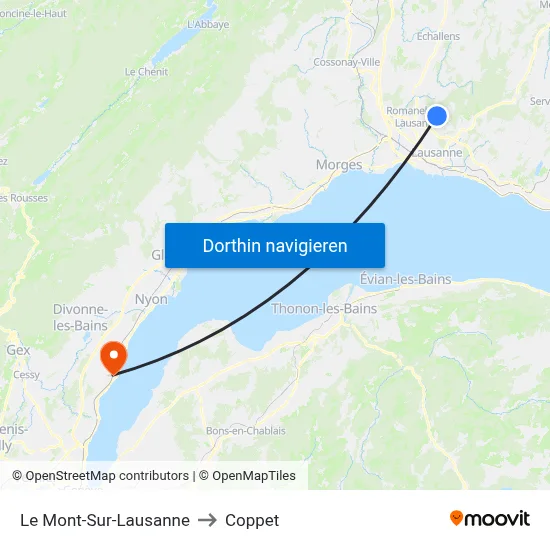Le Mont-Sur-Lausanne to Coppet map