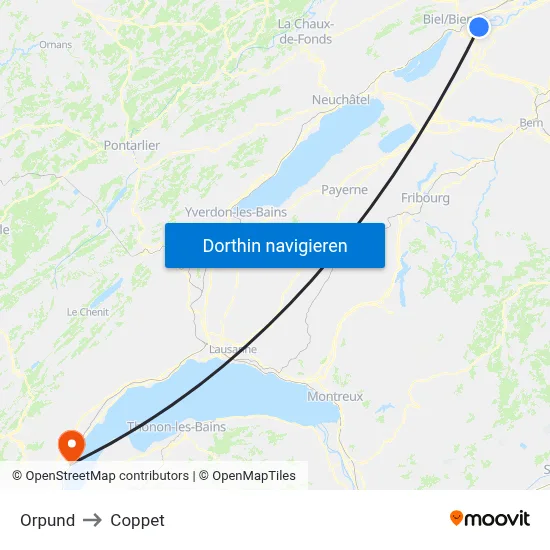 Orpund to Coppet map