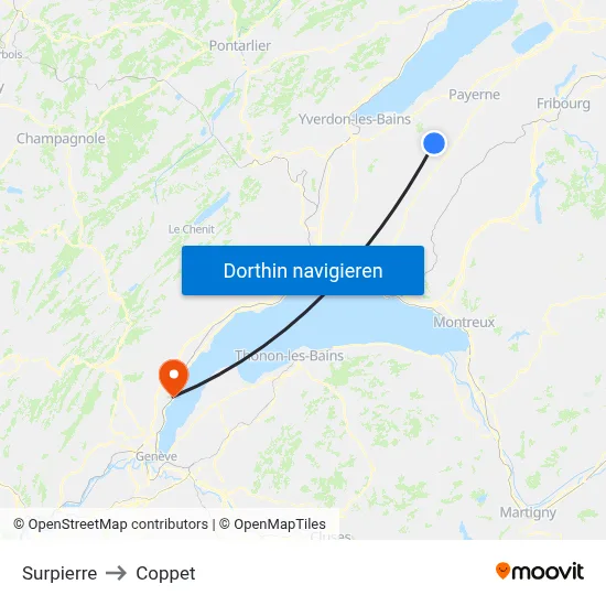 Surpierre to Coppet map