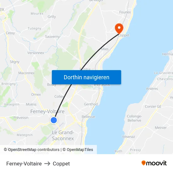 Ferney-Voltaire to Coppet map