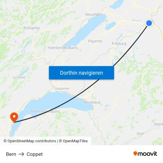 Bern to Coppet map