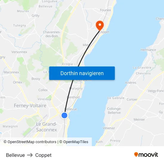 Bellevue to Coppet map