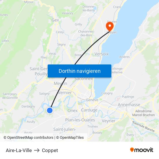 Aire-La-Ville to Coppet map