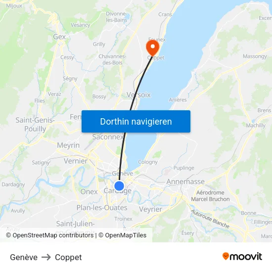 Genève to Coppet map