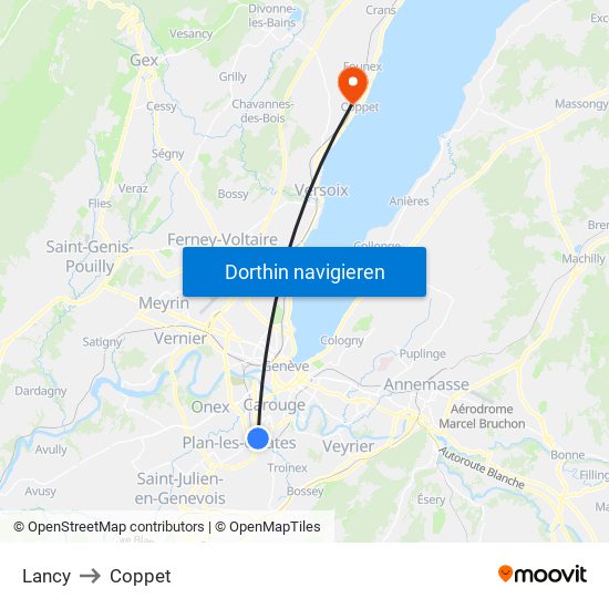 Lancy to Coppet map