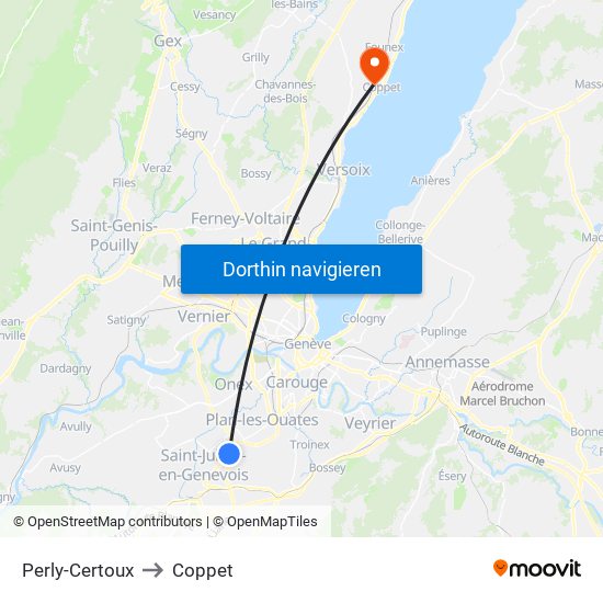 Perly-Certoux to Coppet map