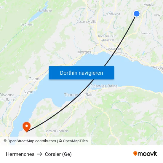 Hermenches to Corsier (Ge) map
