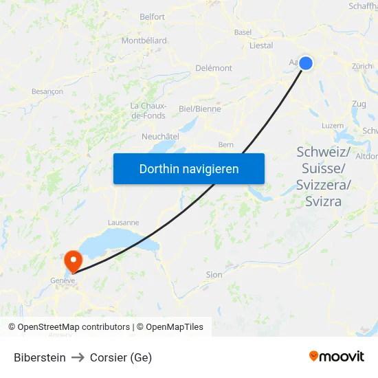 Biberstein to Corsier (Ge) map