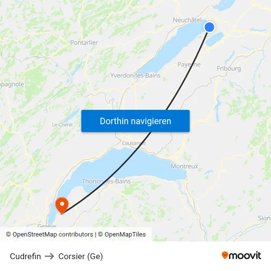 Cudrefin to Corsier (Ge) map