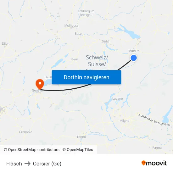 Fläsch to Corsier (Ge) map
