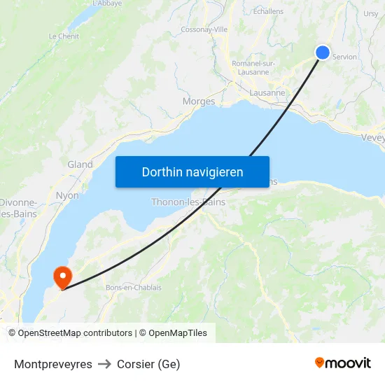 Montpreveyres to Corsier (Ge) map