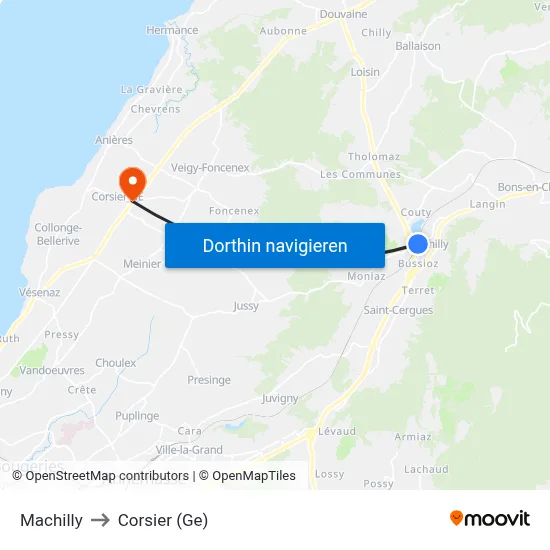 Machilly to Corsier (Ge) map