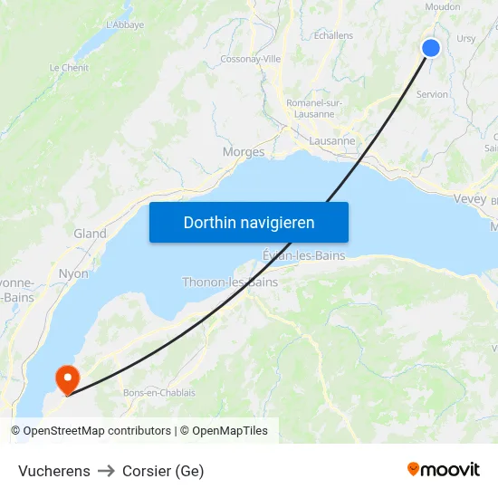 Vucherens to Corsier (Ge) map