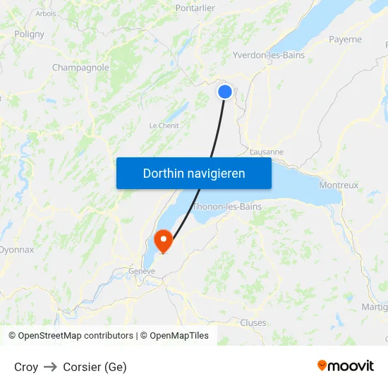 Croy to Corsier (Ge) map
