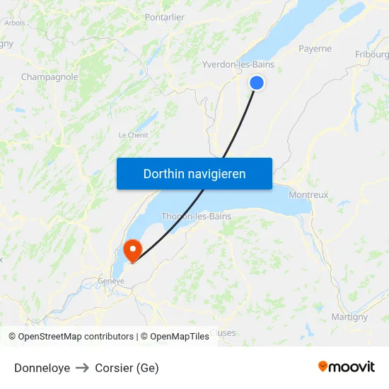 Donneloye to Corsier (Ge) map