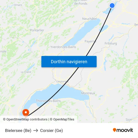 Bielersee (Be) to Corsier (Ge) map