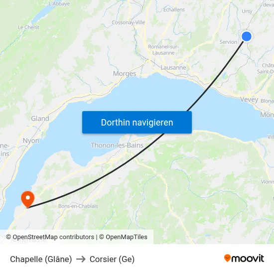 Chapelle (Glâne) to Corsier (Ge) map