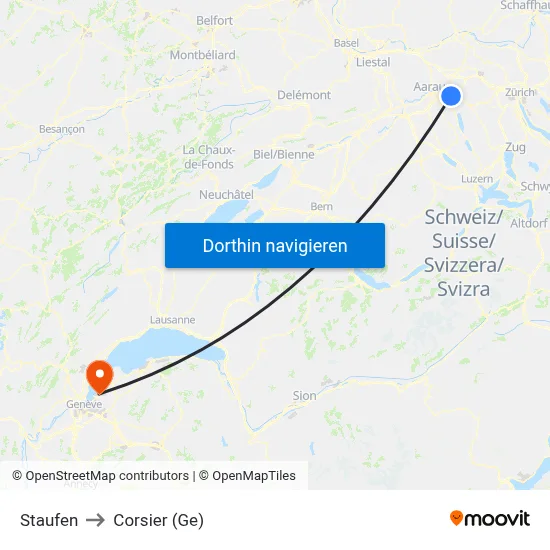 Staufen to Corsier (Ge) map