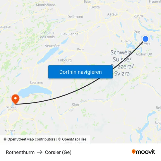 Rothenthurm to Corsier (Ge) map