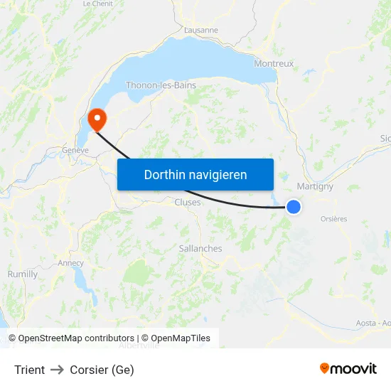 Trient to Corsier (Ge) map