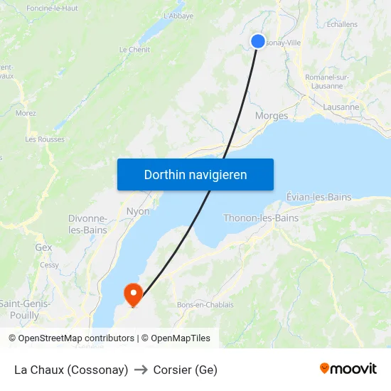 La Chaux (Cossonay) to Corsier (Ge) map