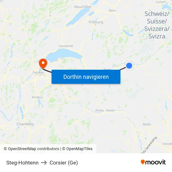 Steg-Hohtenn to Corsier (Ge) map