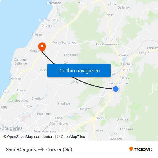 Saint-Cergues to Corsier (Ge) map