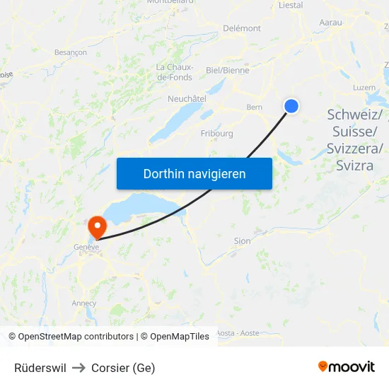 Rüderswil to Corsier (Ge) map